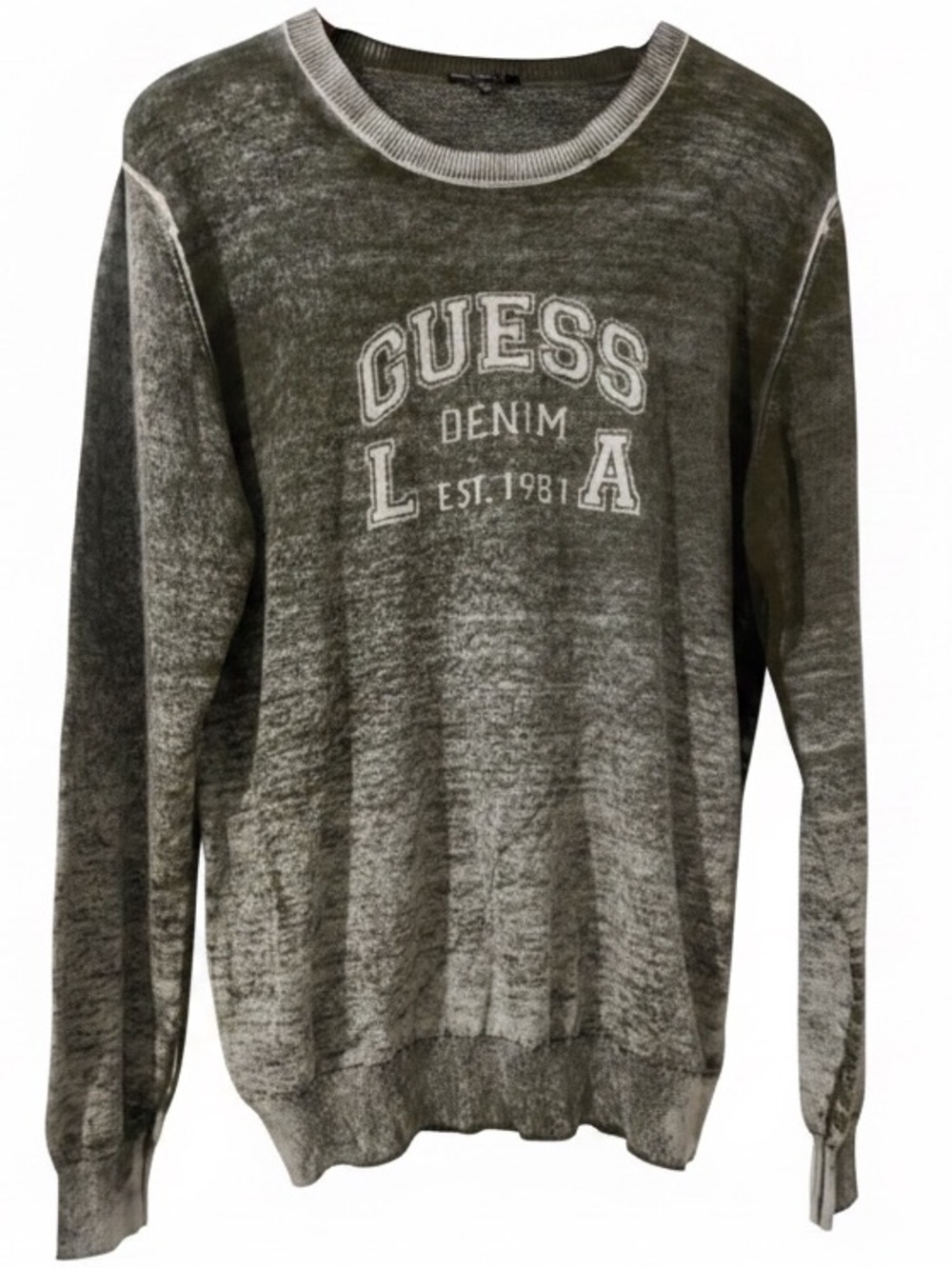 Vintage Style GUESS Denim L.A. Sweater - Acid Wash Olive Green XL